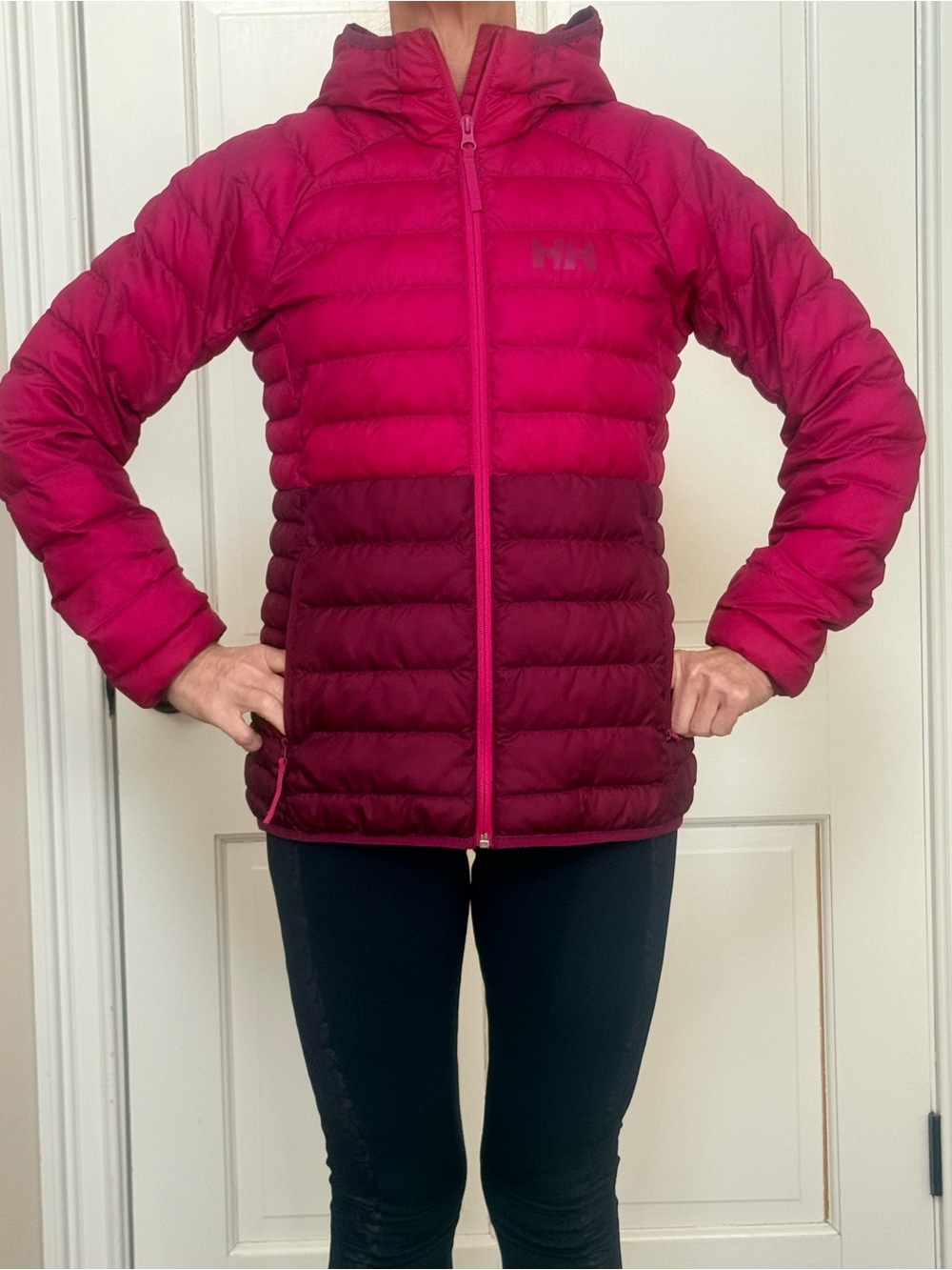 Helly Hansen Women's Two-Tone Magenta and Burgundy Hooded Puffer Jacket